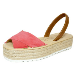 Buy Menorcan sandals with platform for women in pink crossed | Guelmi Shoes