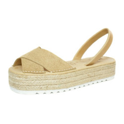 Buy Menorcan sandals with platform for women in sand crossed | Guelmi Shoes