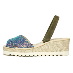 Kaufen Sie menorquinische Sandalen mit Keilabsatz für Damen in forest kreuzen | Guelmi Shoes