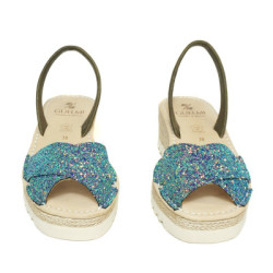 Buy menorcan sandals with wedge for woman glotter forest color crossed | Guelmi Shoes