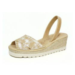 Comprar abarcas menorquinas con cuña para mujer color tela pintor arena cruzada | Guelmi Shoes