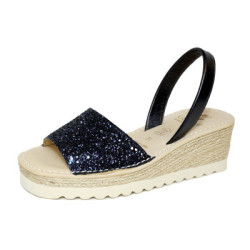 Comprar abarcas menorquinas con cuña para mujer color purpurina negro | Guelmi Shoes