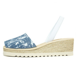 Comprar abarcas menorquinas con cuña para mujer estampado pintor azul | Guelmi Shoes