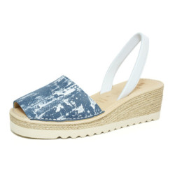 Kaufen Sie menorquinische Sandalen mit Keilabsatz für Damen in blauer Maler | Guelmi Shoes
