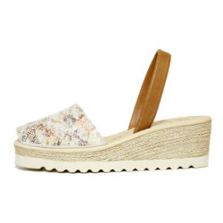 Buy menorcan sandals with wedge for woman phantasy snake brown and white color | Guelmi Shoes