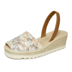 Buy menorcan sandals with wedge for woman phantasy snake brown and white color | Guelmi Shoes